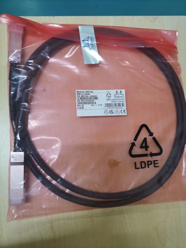 MCP1650-H002E26 Mellanox Dac كابل نحاسي سلبي Ib HDR يصل إلى 200 جيجابايت / ثانية Qsfp56 2 متر