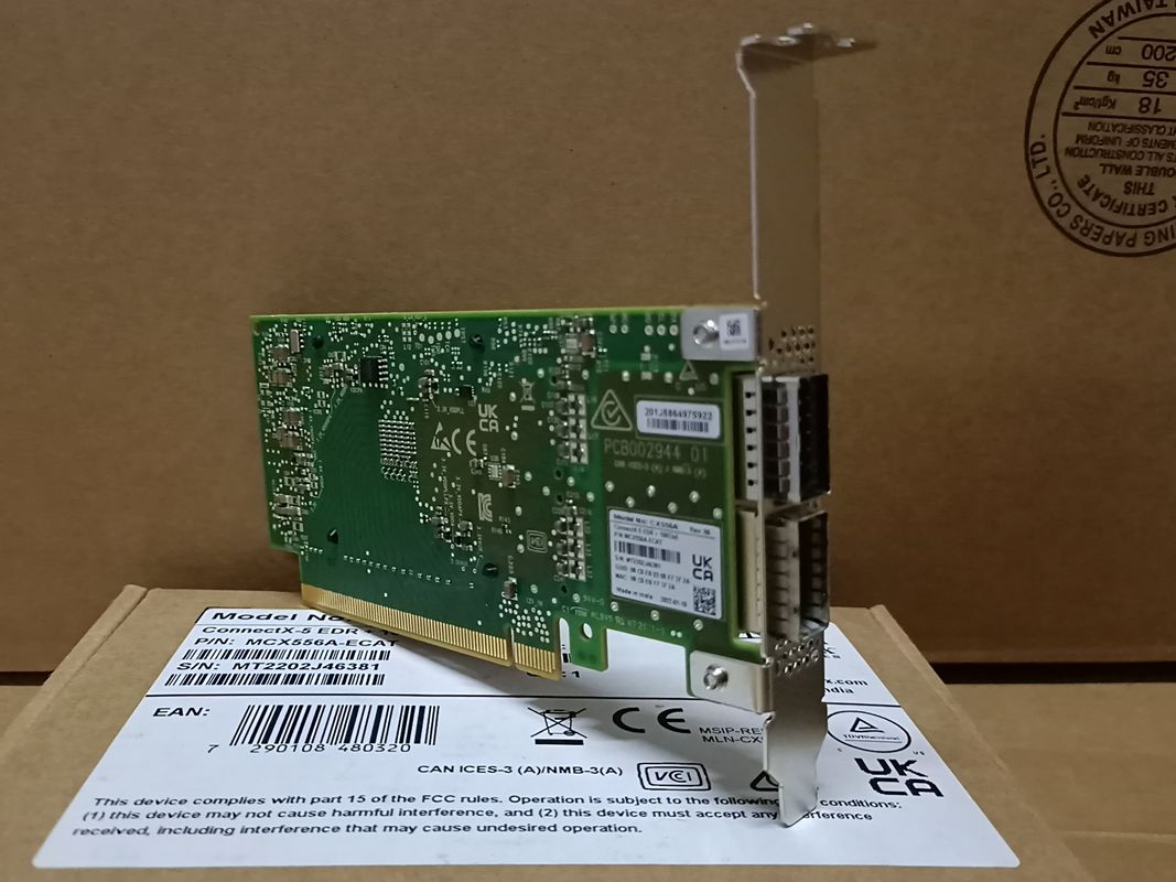 محول ConnectX-5 VPI بطاقة الشبكة Mellanox EDR IB 100 جيجابت ثنائي المنفذ QSFP28 PCIe3.0 MCX556A-ECAT