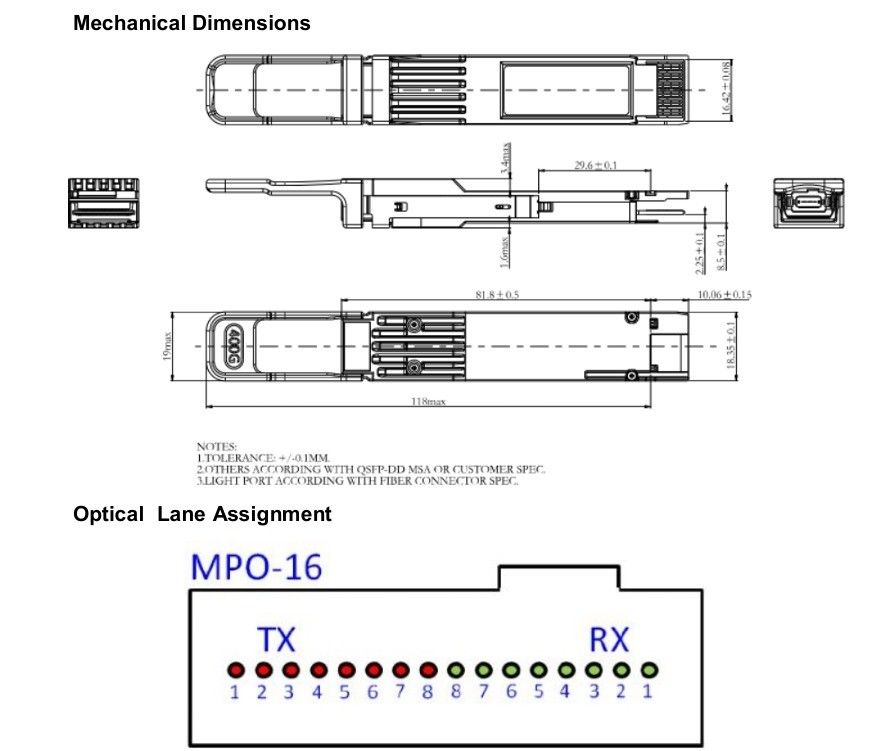 ميزات المراقبة: مراقبة درجة الحرارة وإمدادات الوحدة لـ 400G QSFP-DD Transceiver Optical في مراكز البيانات