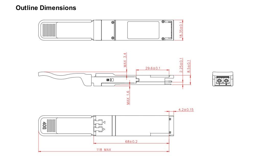 مسافة الإرسال 10km 40Gb / s QSFP LR4 جهاز استقبال ضوئي 1277.5nm 10km Duplex LC للمعدات الضوئية ذات الألياف السريعة