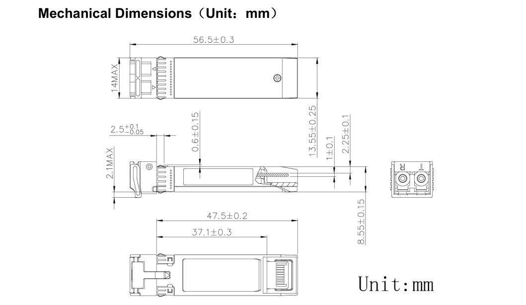 تكنولوجيا التبريد 1550nm 40km ER/EW LC Duplex Industrial Temp -40-85°C 1.5W RoHS CE FCC متوافقة مع وحدة 10G SFP Transceiver