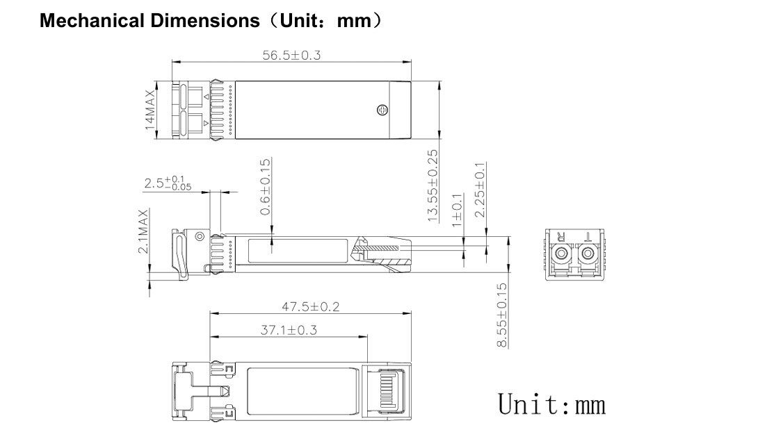 10G SFP Module Ethernet Fiber Optical Transceiver 80km 11.3Gbps وقت سنة واحدة معدل البيانات يصل إلى 11.3Gbps