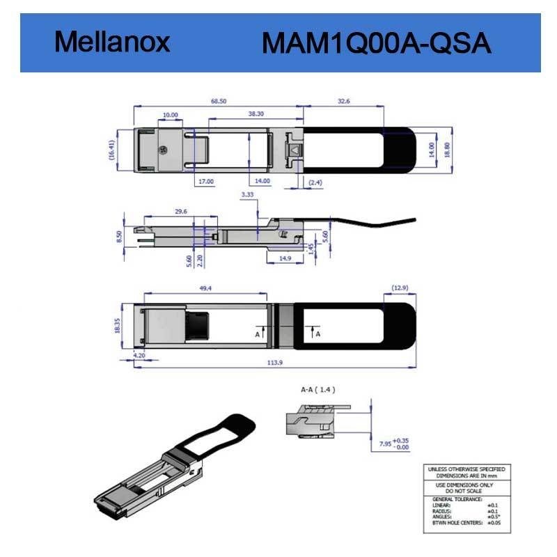 محول Mellnaox Brand New Original Mam1q00A-Qsa Nvidia Dynamix Qsa™ ، Qsfp+ إلى SFP+