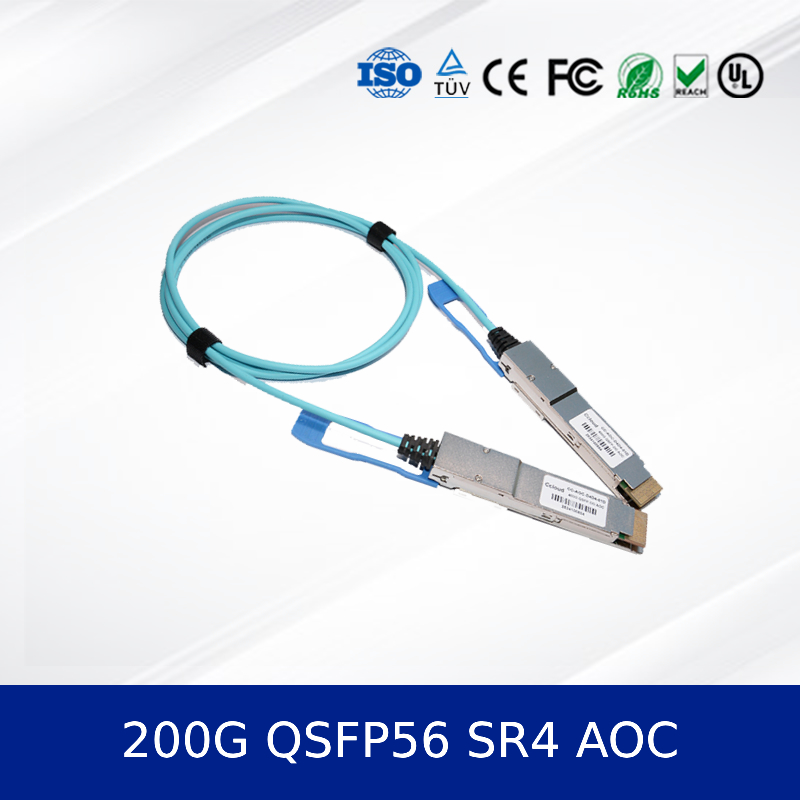 وحدة الإرسال والاستقبال الضوئية 200G QSFP56 SR4 AOC كابل 3 متر لـ 200G إيثرنت OM4 MMF، طاقة منخفضة، متوافقة مع CMIS