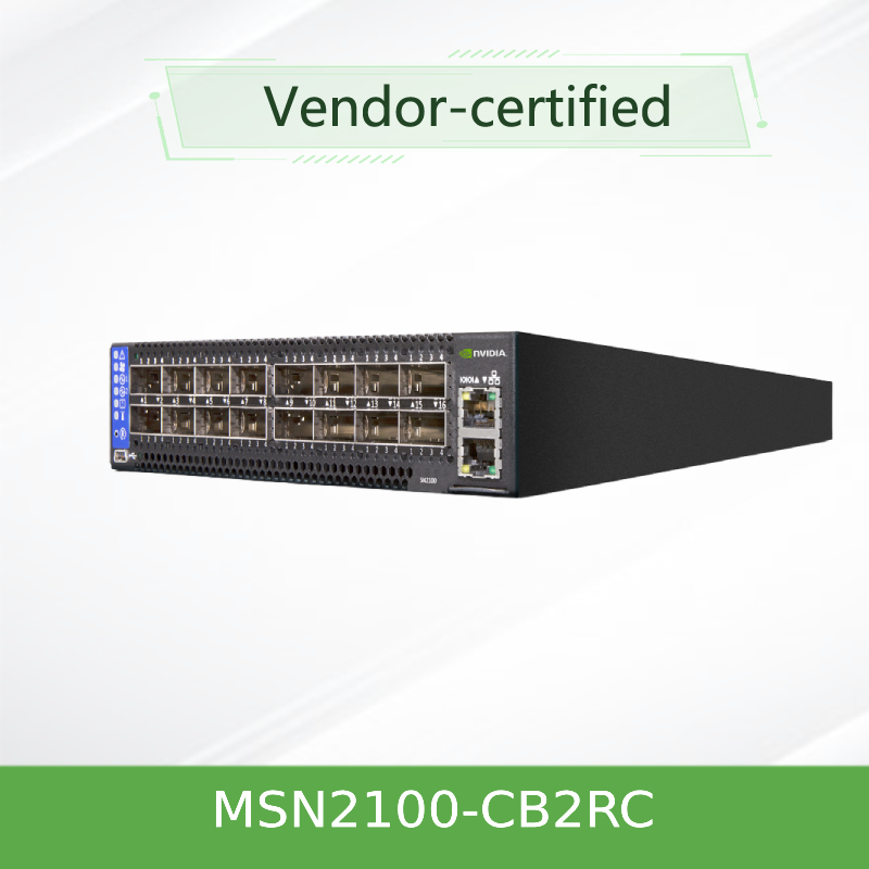 مفتاح إيثرنت مفتوح 1U بسرعة 100 جيجابايت في الثانية يعتمد على EDR Nvidia Mellanox Spectrum مع نظام التشغيل Cumulus Linux MSN2100-CB2RC، يحتوي على 16 منفذ Qsfp28