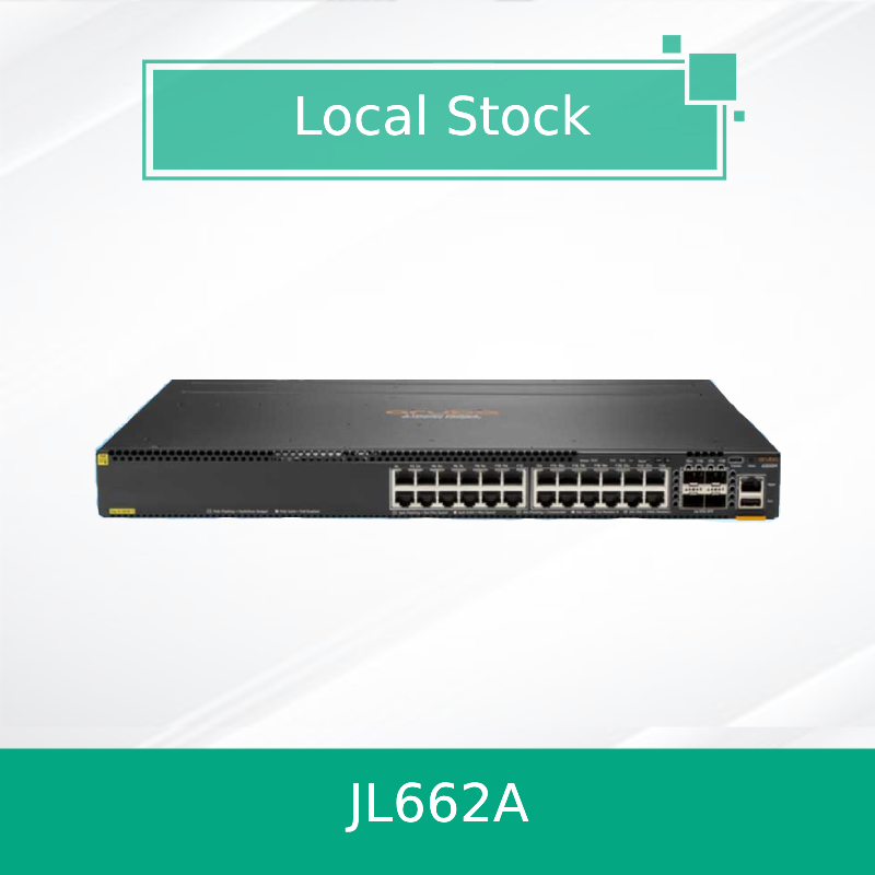 مبدل شبكات HPE Aruba CX 6300M بـ 24 منفذًا بسرعة 1 جيجابت في الثانية، فئة 4 PoE، و 4 منافذ SFP56 (JL662A)